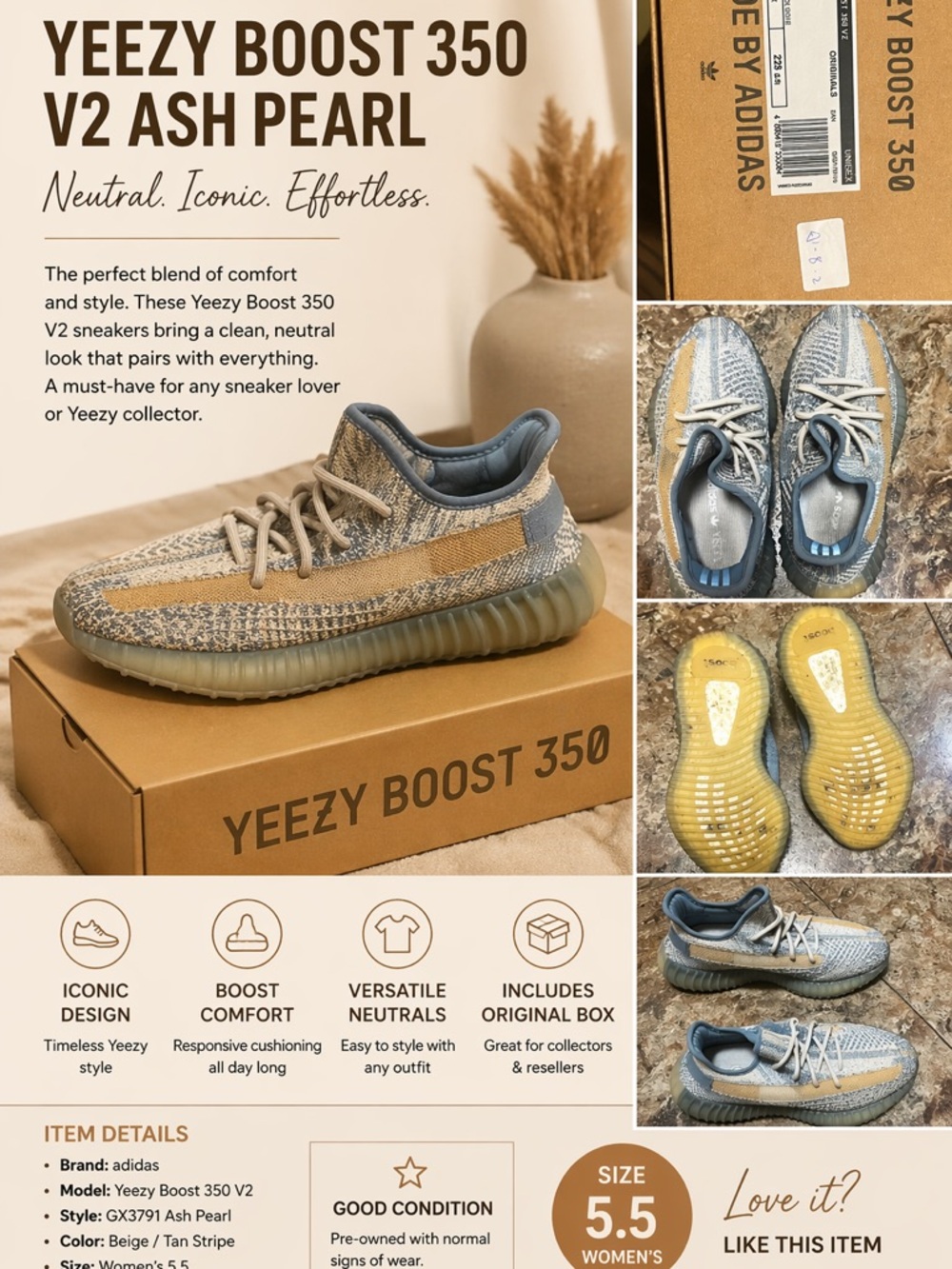 Adidas Yeezy Boost 350 V2 Box in Tan